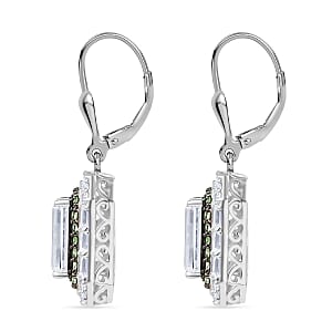 D'Joy Moissanite and Tsavorite Garnet 5.80 ctw Art Deco Lever Back Earrings in Rhodium Over Sterling Silver
