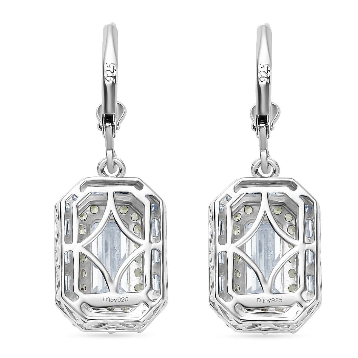 D'Joy Moissanite and Tsavorite Garnet 5.80 ctw Art Deco Lever Back Earrings in Rhodium Over Sterling Silver