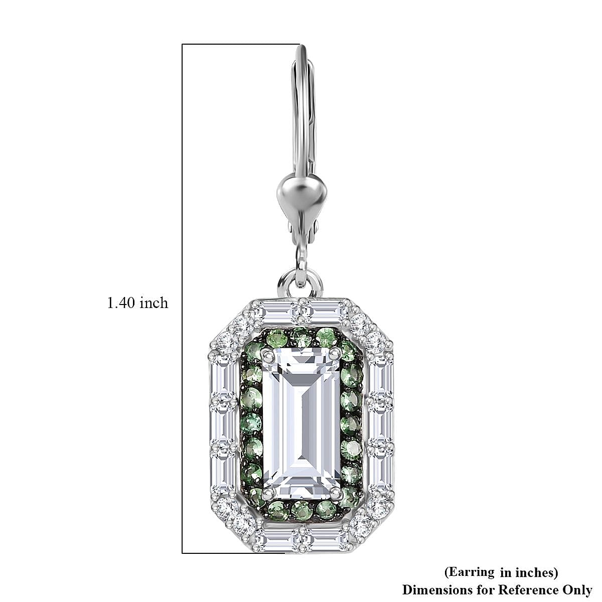 D'Joy Moissanite and Tsavorite Garnet 5.80 ctw Art Deco Lever Back Earrings in Rhodium Over Sterling Silver