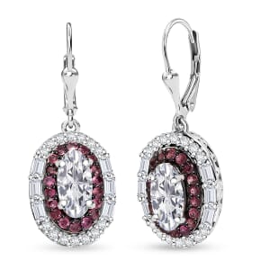D'Joy Moissanite and Ouro Fino Rubellite 4.60 ctw Art Deco Earrings in Rhodium Over Sterling Silver