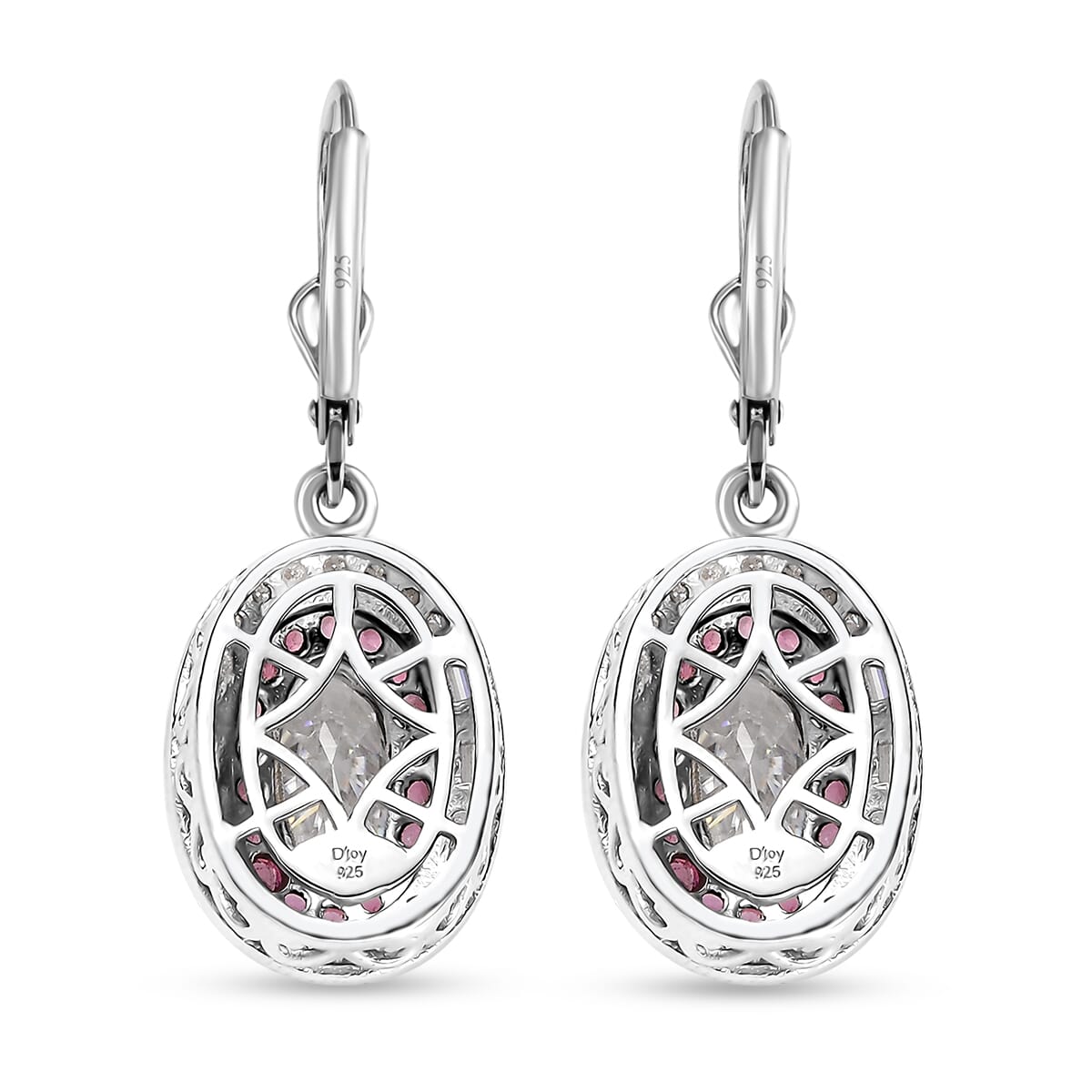 D'Joy Moissanite and Ouro Fino Rubellite 4.60 ctw Art Deco Earrings in Rhodium Over Sterling Silver image number 5
