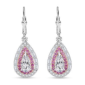 D'Joy Moissanite and Madagascar Pink Sapphire 4.15 ctw Art Deco Lever Back Earrings in 14K RG and Rhodium Over Sterling Silver