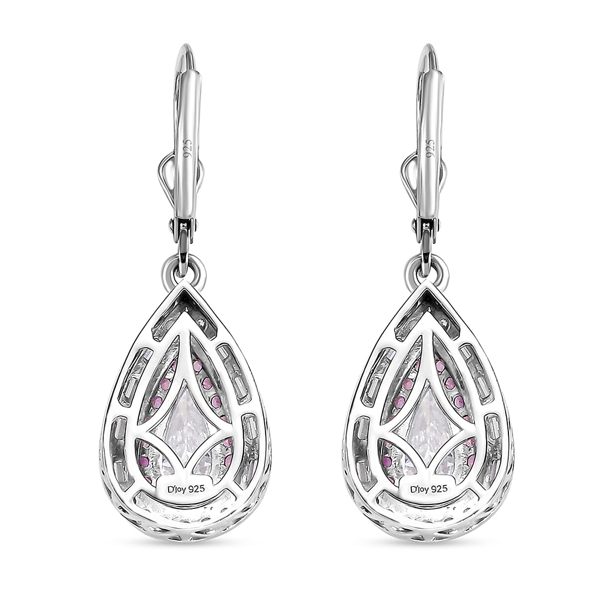 D'Joy Moissanite and Madagascar Pink Sapphire 4.15 ctw Art Deco Lever Back Earrings in 14K RG and Rhodium Over Sterling Silver image number 5