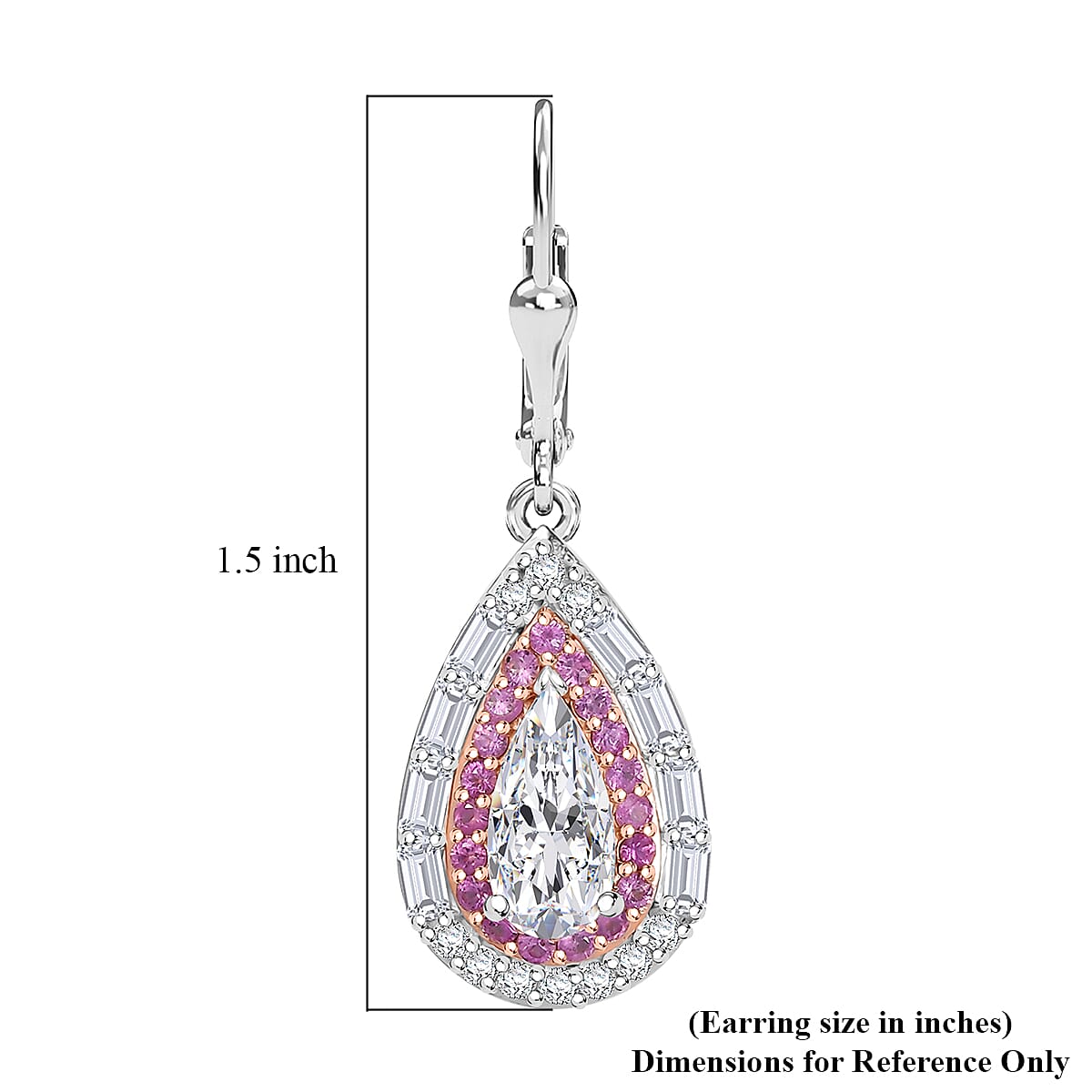 D'Joy Moissanite and Madagascar Pink Sapphire 4.15 ctw Art Deco Lever Back Earrings in 14K RG and Rhodium Over Sterling Silver image number 6