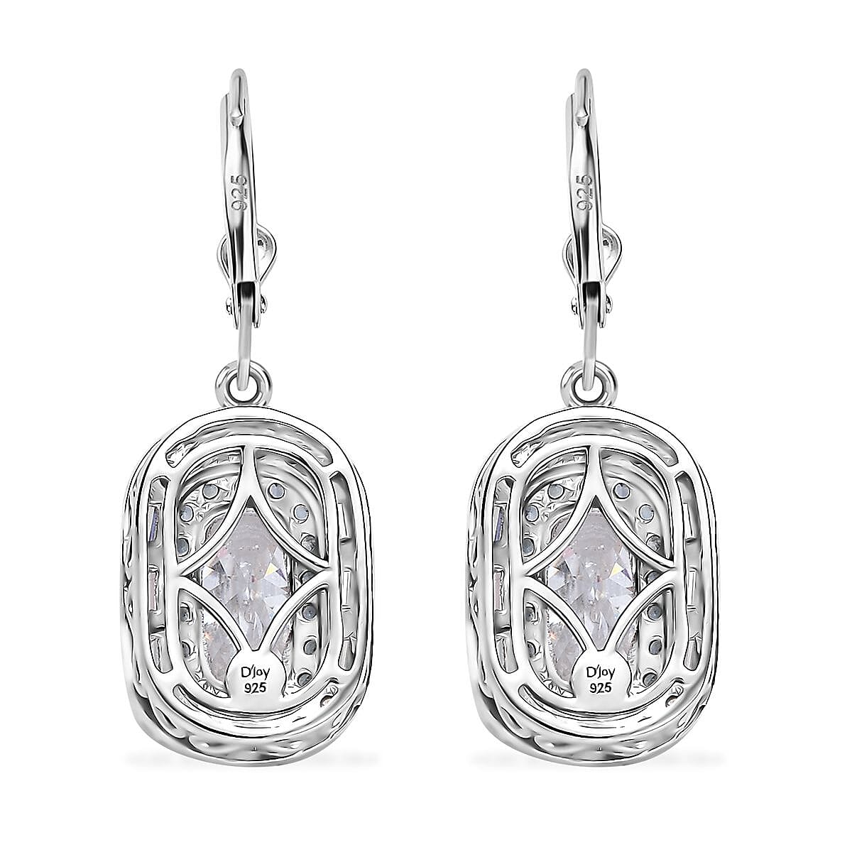 D'Joy Moissanite and Ceylon Blue Sapphire 7.30 ctw Art Deco Lever Back Earrings in Rhodium Over Sterling Silver image number 4