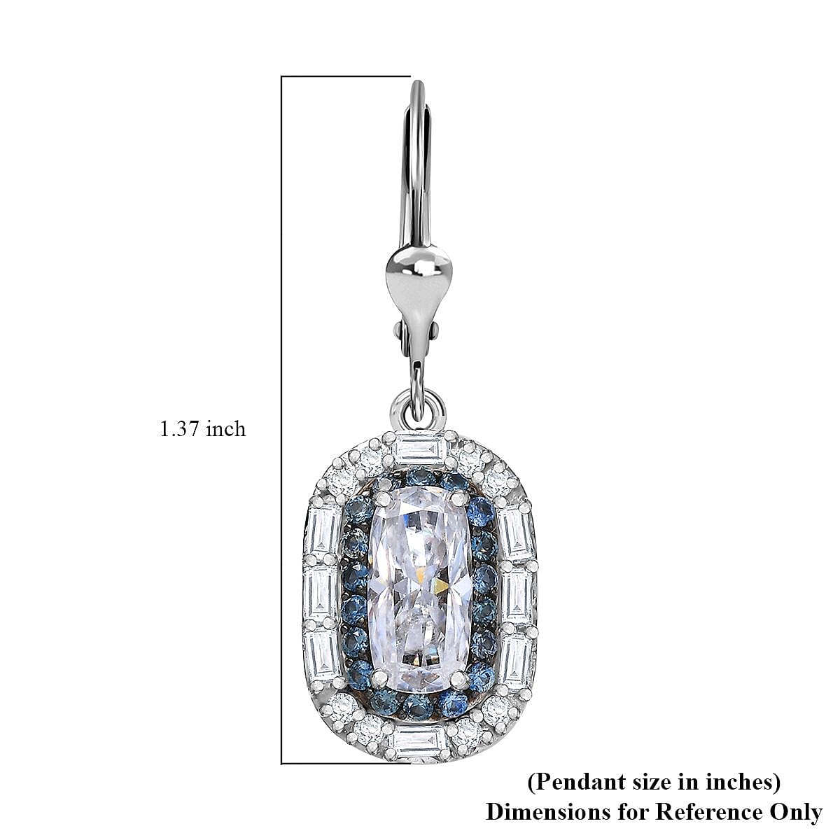 D'Joy Moissanite and Ceylon Blue Sapphire 7.30 ctw Art Deco Lever Back Earrings in Rhodium Over Sterling Silver image number 5