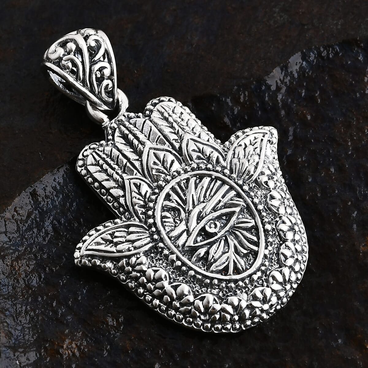   Bali Legacy Sterling Silver Hamsa Pendant without Chain 5.88 Grams image number 1