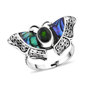 Bali Legacy Chrome Diopside and Abalone Shell 1.25 ctw Butterfly Ring in Sterling Silver (Size 7.0)