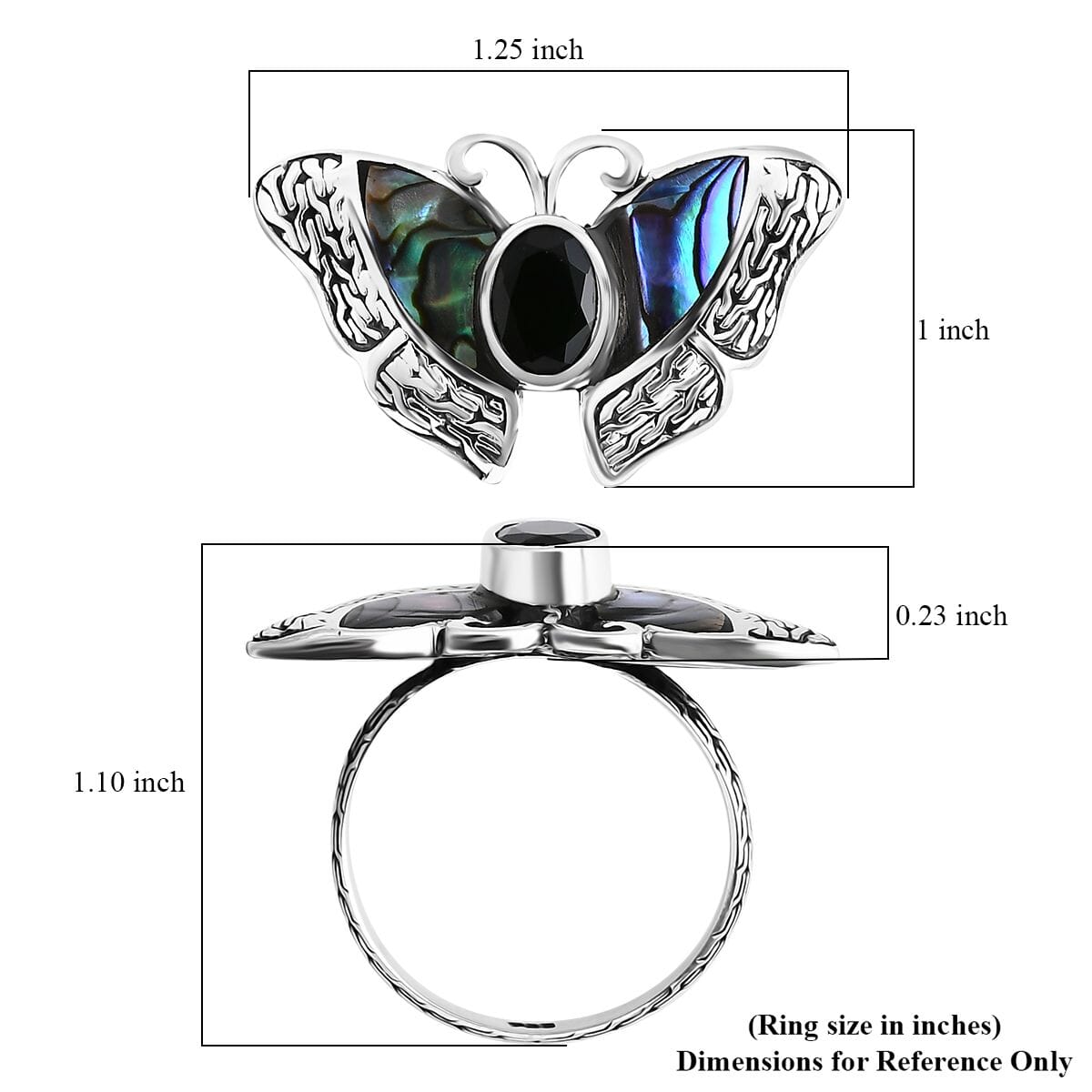Bali Legacy Chrome Diopside and Abalone Shell 1.25 ctw Butterfly Ring in Sterling Silver (Size 7.0) image number 5