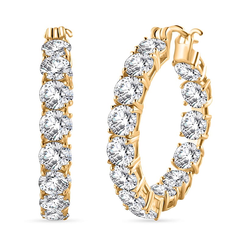 D'Joy 100 Facet Moissanite 13.75 ctw Hoop Earrings in 18K Vermeil Yellow Gold Over Sterling Silver