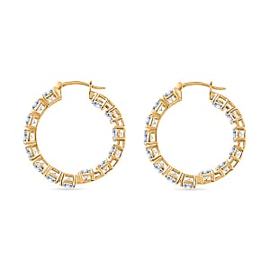 D'Joy 100 Facet Moissanite 13.75 ctw Hoop Earrings in 18K Vermeil Yellow Gold Over Sterling Silver