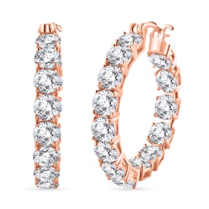 D'Joy 100 Facet Moissanite 13.75 ctw Hoop Earrings in 18K Vermeil Rose Gold Over Sterling Silver