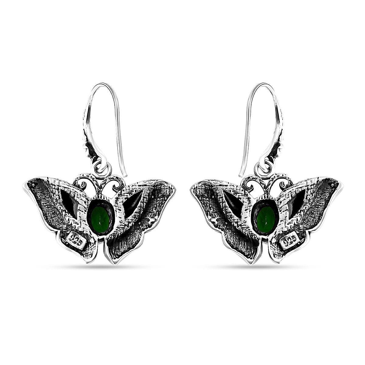 Bali Legacy Chrome Diopside 1.00 ctw and Abalone Shell Butterfly Earrings in Sterling Silver
