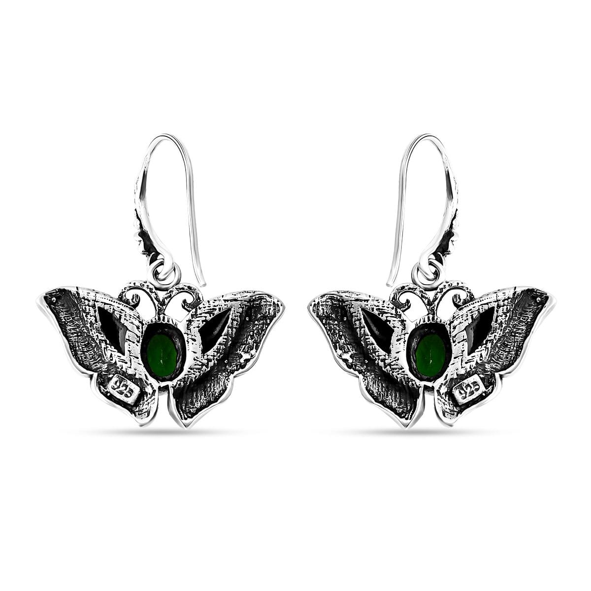 Bali Legacy Chrome Diopside 1.00 ctw and Abalone Shell Butterfly Earrings in Sterling Silver image number 3