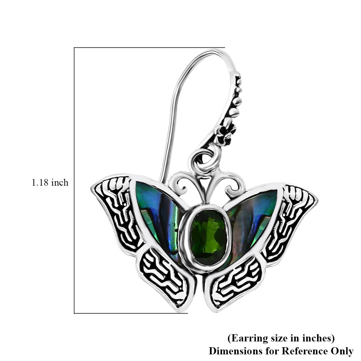 Bali Legacy Chrome Diopside 1.00 ctw and Abalone Shell Butterfly Earrings in Sterling Silver image number 4