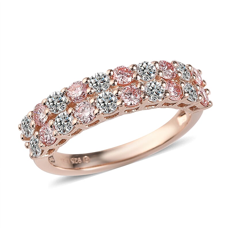 Lab Grown Pink Diamond IR and Lab Grown Diamond SI 1.30 ctw Ring in 18K Vermeil Rose Gold Over Sterling Silver (Size 7.0)