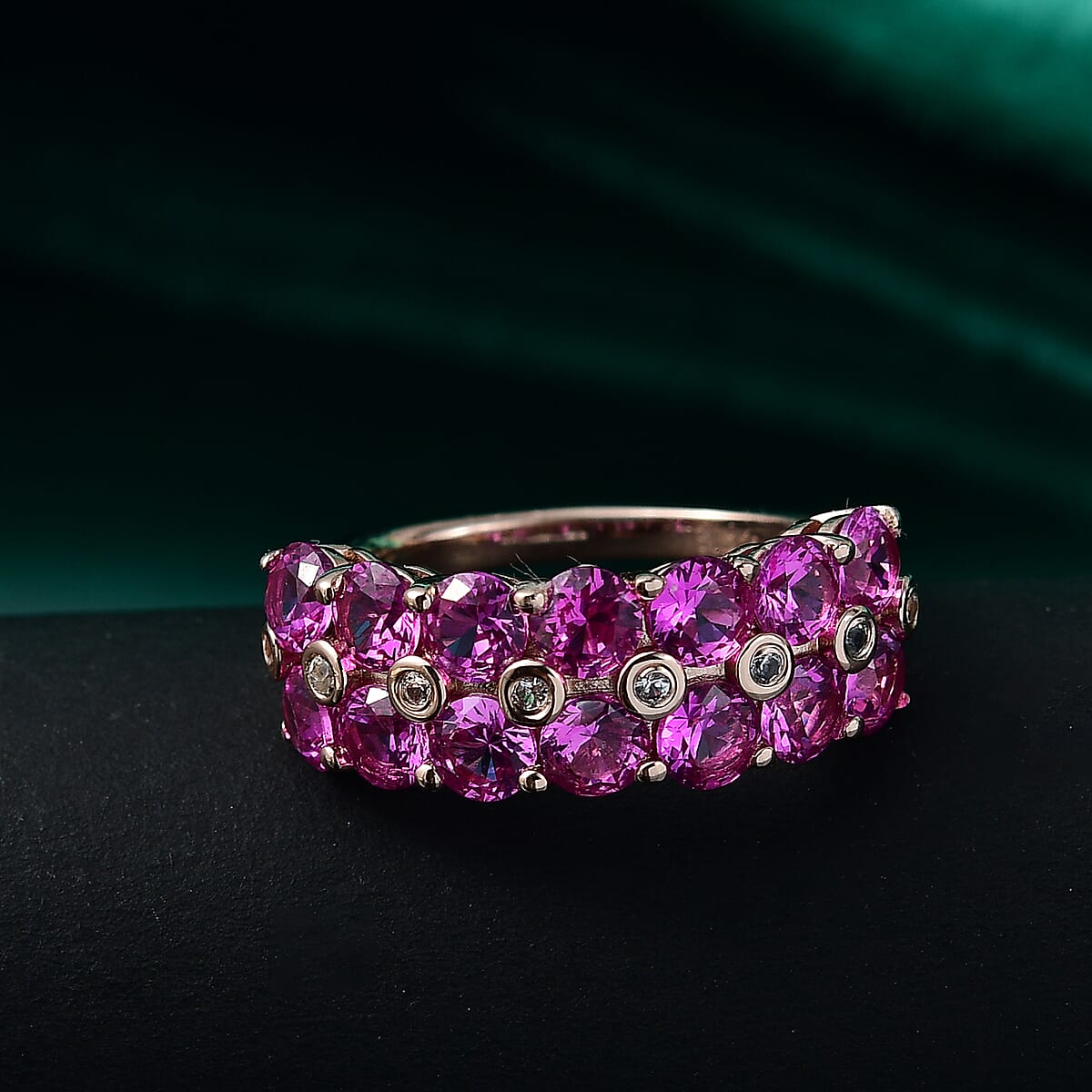 Karis Lab Created Pink and White Sapphire 4.50 ctw Nature's Bloom Ring in 18K RG Plated (Size 6.0) image number 1
