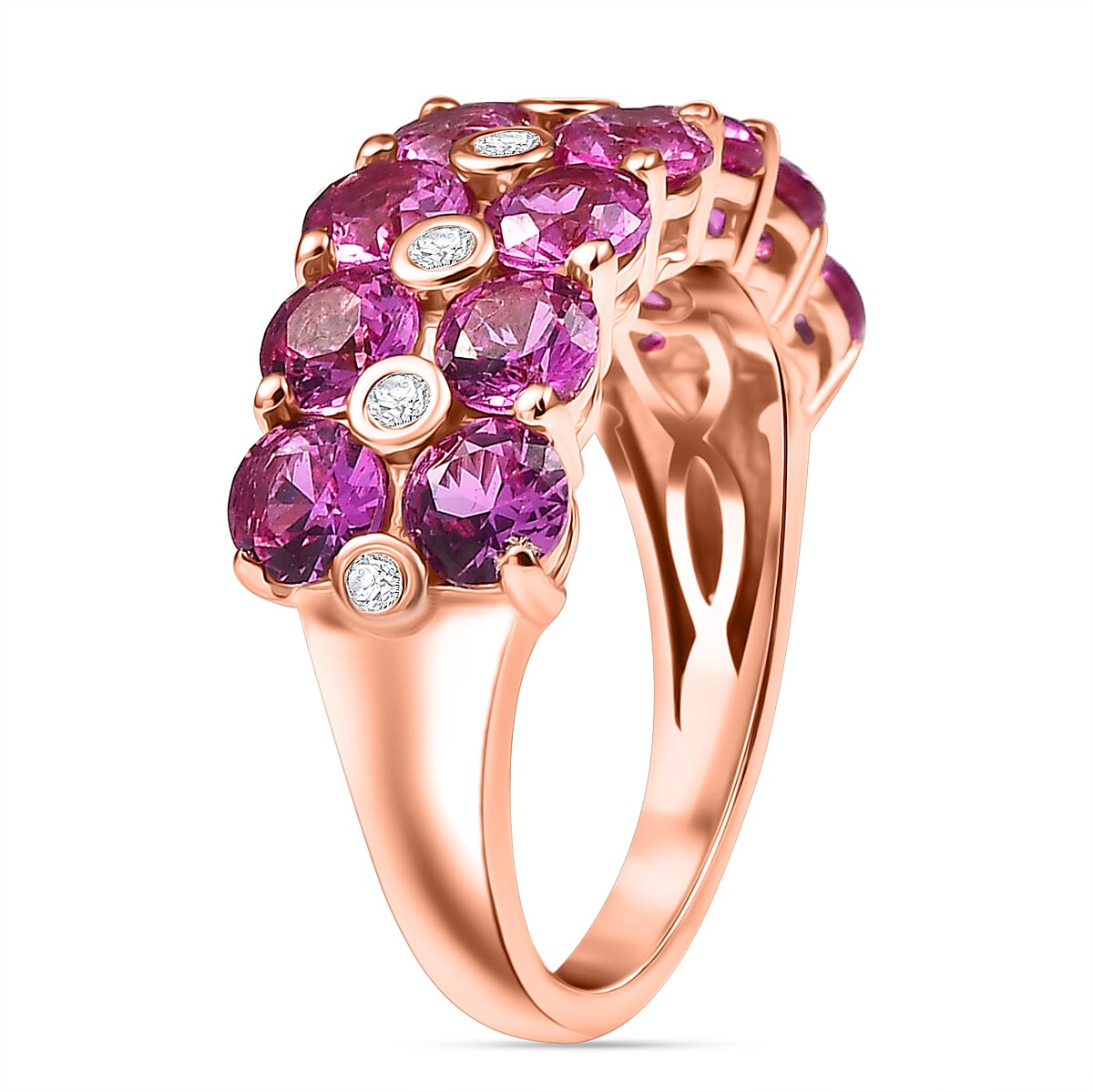 Karis Lab Created Pink and White Sapphire 4.50 ctw Nature's Bloom Ring in 18K RG Plated (Size 6.0) image number 3