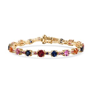 Karis Lab Created Multi Sapphire 13.20 ctw Rainbow Hues Bracelet in 18K YG Plated (7.25 In)