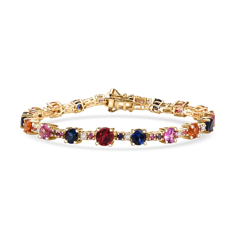 Karis Lab Created Multi Sapphire 13.20 ctw Rainbow Hues Bracelet in 18K YG Plated (7.25 In)