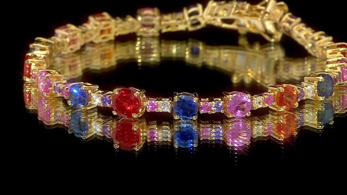 Karis Lab Created Multi Sapphire 13.20 ctw Rainbow Hues Bracelet in 18K YG Plated (7.25 In)