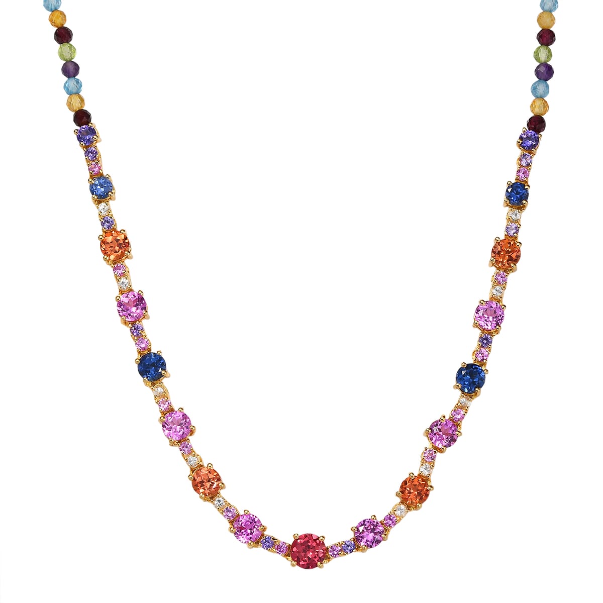 Karis Lab Created Multi Sapphire 29.20 ctw Rainbow Hues Necklace in 18K YG Plated 18 Inches image number 0