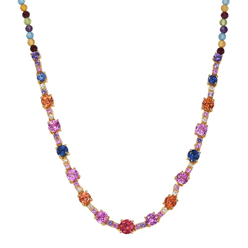 Karis Lab Created Multi Sapphire 29.20 ctw Rainbow Hues Necklace in 18K YG Plated 18 Inches
