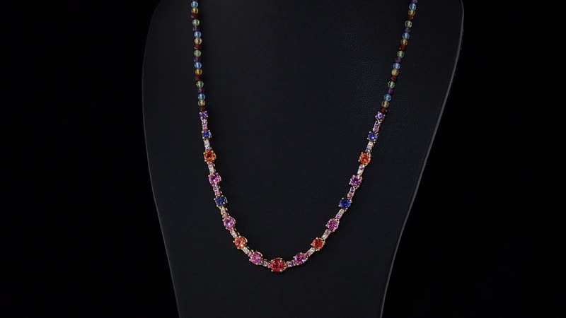 Karis Lab Created Multi Sapphire 29.20 ctw Rainbow Hues Necklace in 18K YG Plated 18 Inches