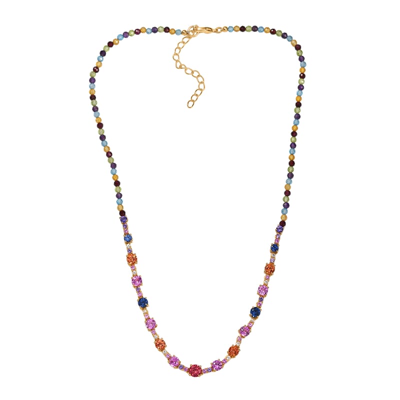 Karis Lab Created Multi Sapphire 29.20 ctw Rainbow Hues Necklace in 18K YG Plated 18 Inches