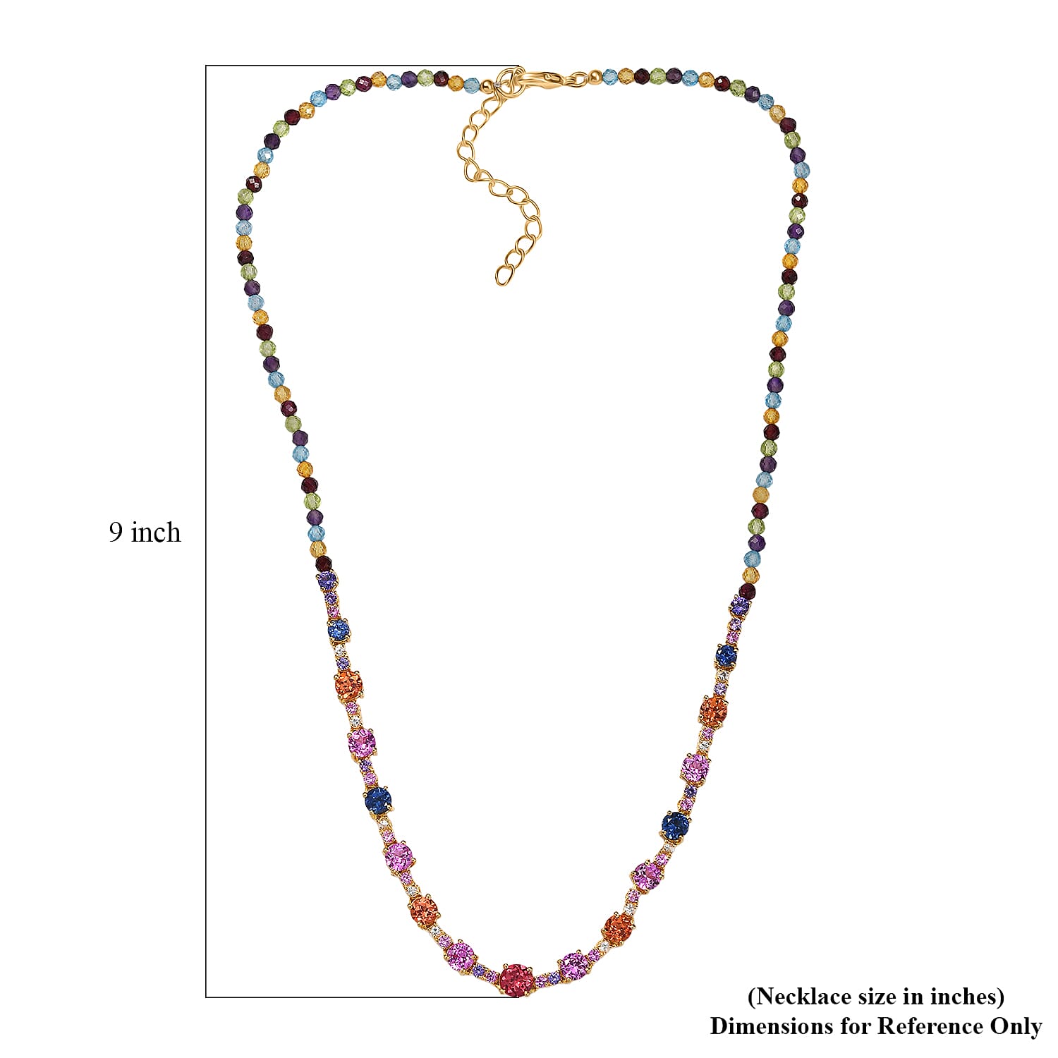 Karis Lab Created Multi Sapphire 29.20 ctw Rainbow Hues Necklace in 18K YG Plated 18 Inches