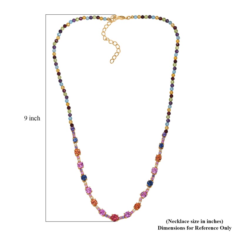 Karis Lab Created Multi Sapphire 29.20 ctw Rainbow Hues Necklace in 18K YG Plated 18 Inches