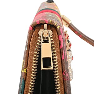 Closeout Chunma Tan & Multi Color Graffiti Design Vegan Leather Zipper Wristlet Wallet (8x4x1)