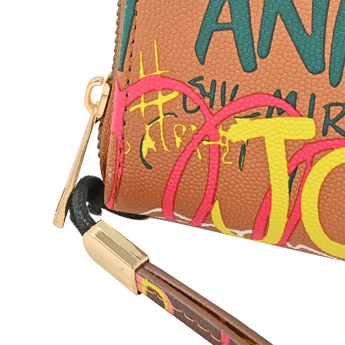 Closeout Chunma Tan & Multi Color Graffiti Design Vegan Leather Zipper Wristlet Wallet (8x4x1) image number 2