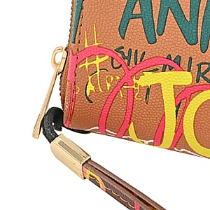 Closeout Chunma Tan & Multi Color Graffiti Design Vegan Leather Zipper Wristlet Wallet (8x4x1)