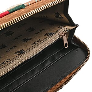 Closeout Chunma Tan & Multi Color Graffiti Design Vegan Leather Zipper Wristlet Wallet (8x4x1)