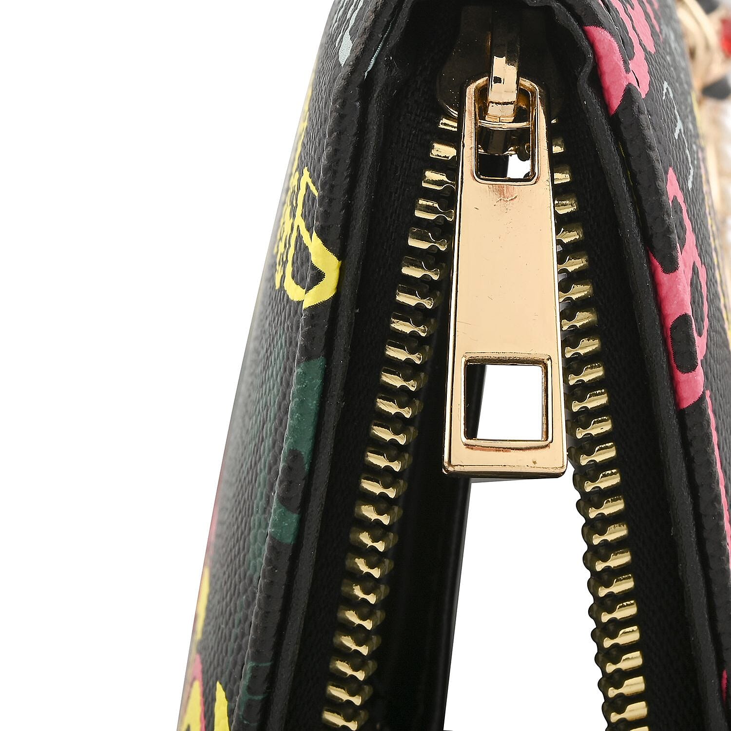 Closeout Chunma Black & Multi Color Graffiti Design Vegan Leather Zipper Wristlet Wallet 