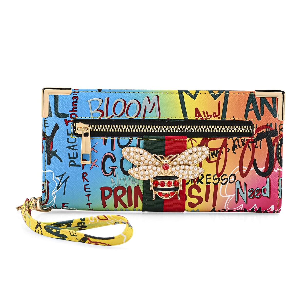 Closeout Chunma Multi Color Graffiti Design Vegan Leather Zipper Wristlet Wallet image number 0
