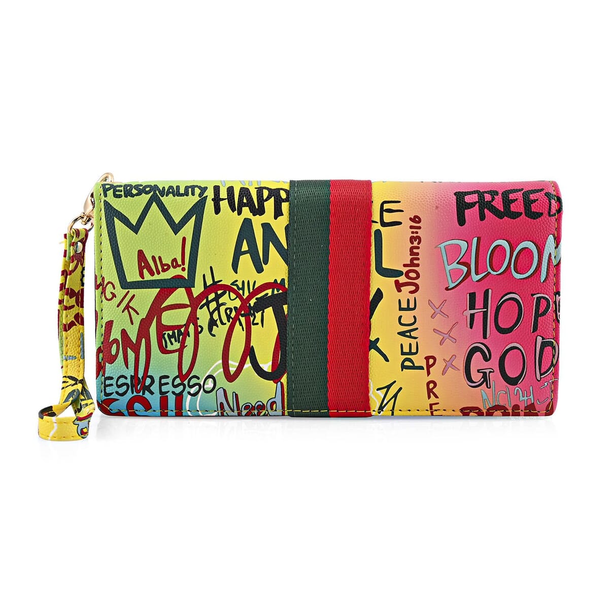Closeout Chunma Multi Color Graffiti Design Vegan Leather Zipper Wristlet Wallet image number 1