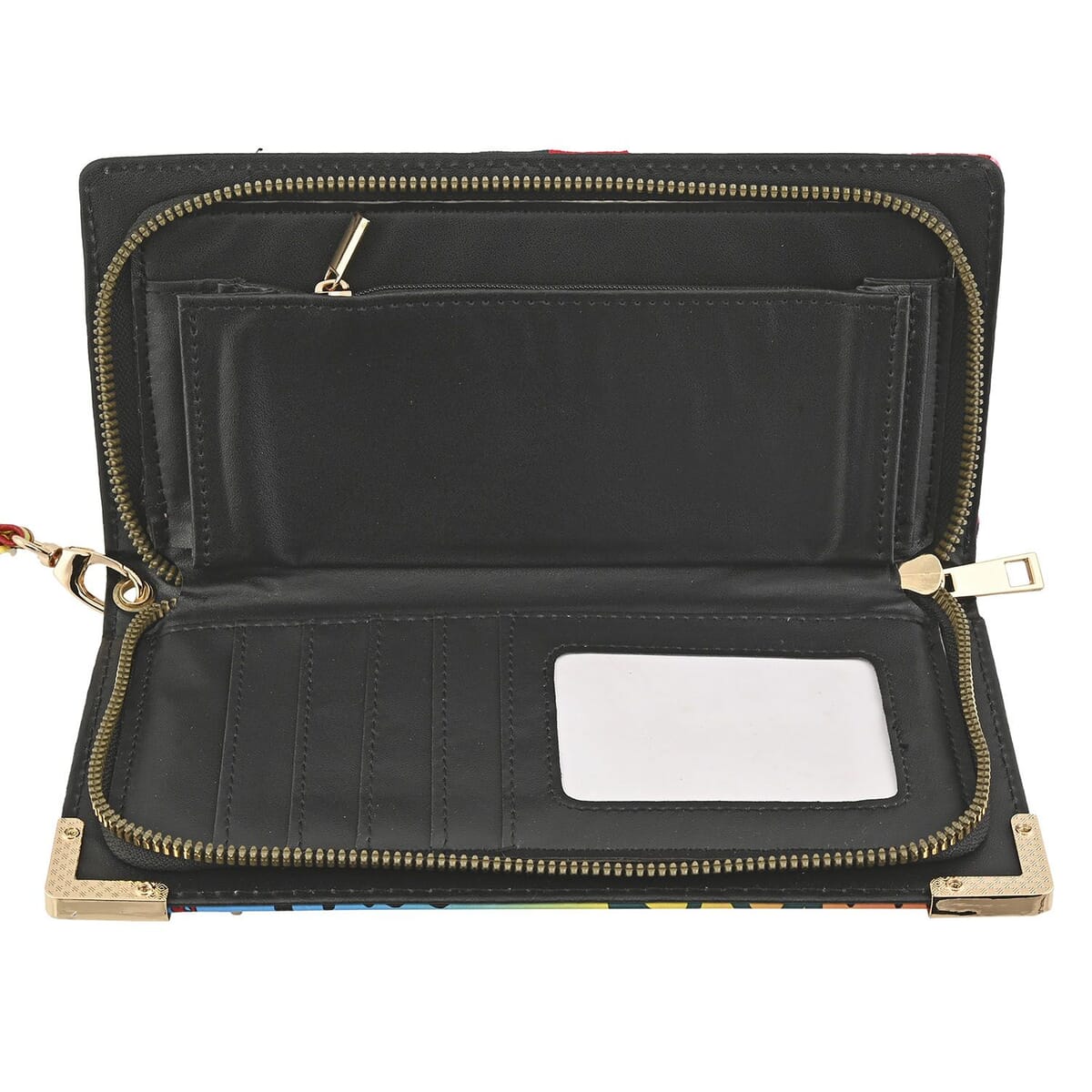 Closeout Chunma Multi Color Graffiti Design Vegan Leather Zipper Wristlet Wallet image number 2