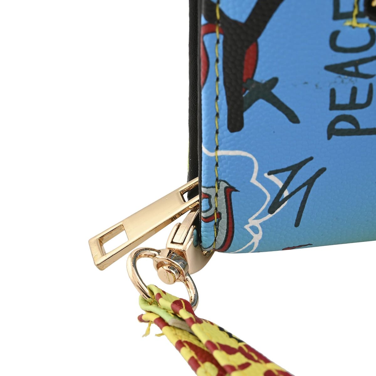 Closeout Chunma Multi Color Graffiti Design Vegan Leather Zipper Wristlet Wallet image number 3