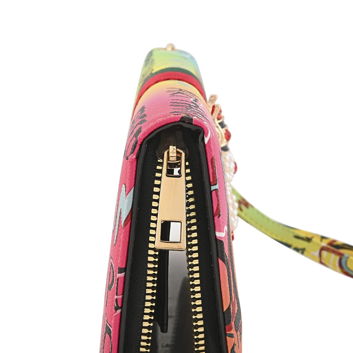 Closeout Chunma Multi Color Graffiti Design Vegan Leather Zipper Wristlet Wallet image number 5