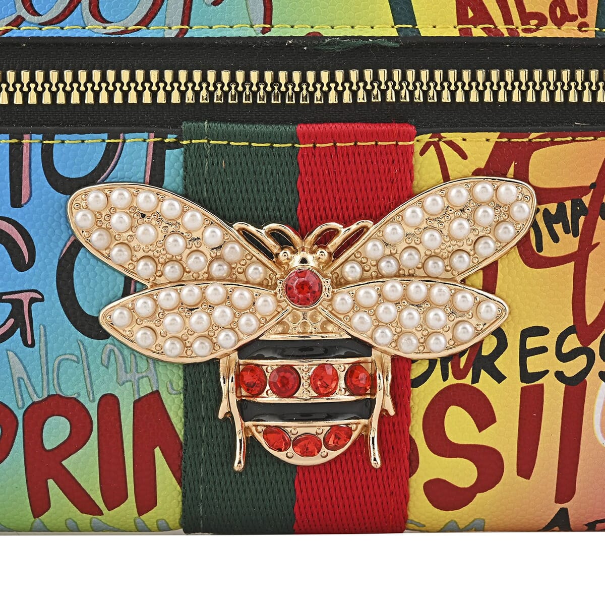 Closeout Chunma Multi Color Graffiti Design Vegan Leather Zipper Wristlet Wallet image number 6