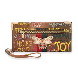 Closeout Chunma Tan & Multi Color Graffiti Design Vegan Leather Zipper Wristlet Wallet