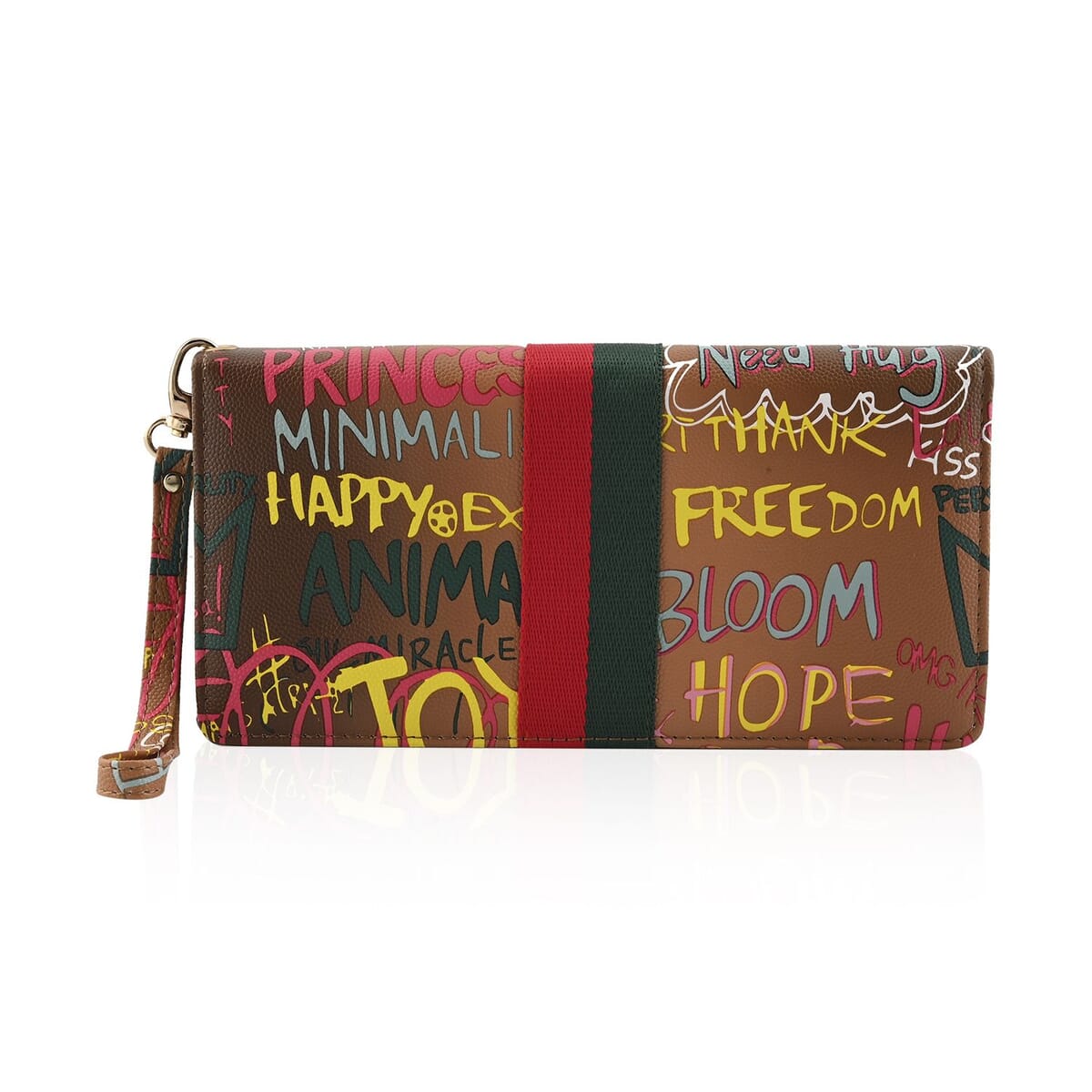Closeout Chunma Tan & Multi Color Graffiti Design Vegan Leather Zipper Wristlet Wallet image number 1