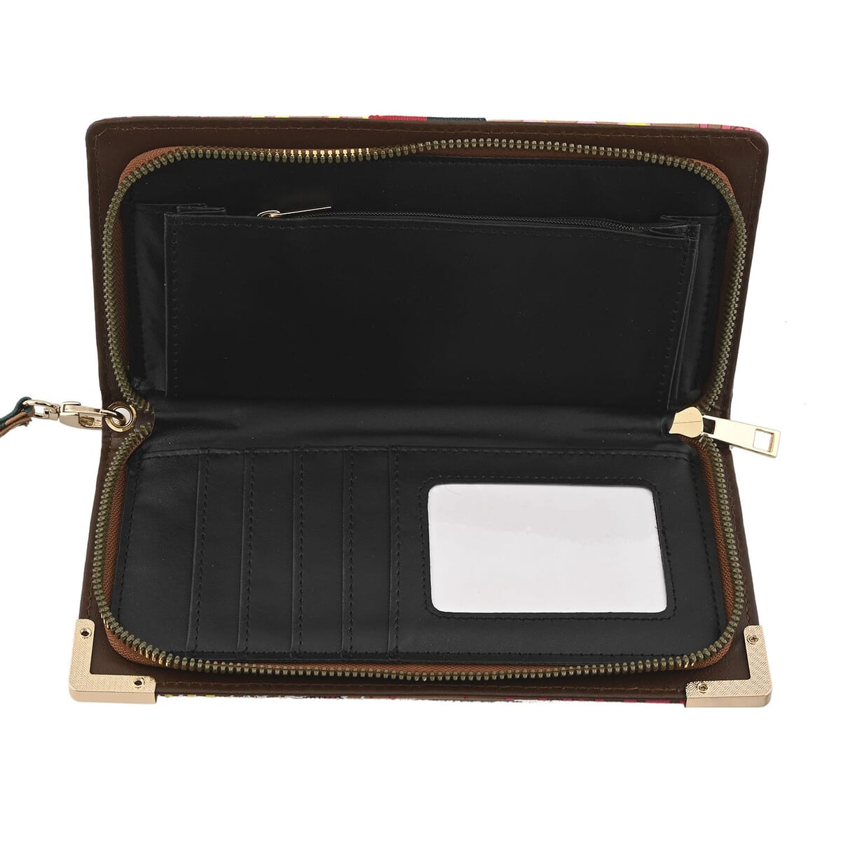 Closeout Chunma Tan & Multi Color Graffiti Design Vegan Leather Zipper Wristlet Wallet image number 2