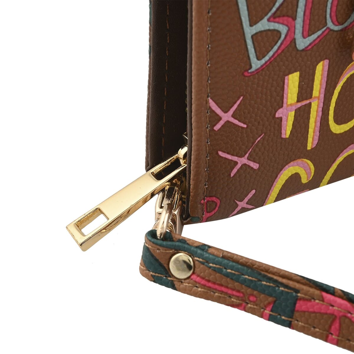 Closeout Chunma Tan & Multi Color Graffiti Design Vegan Leather Zipper Wristlet Wallet image number 3