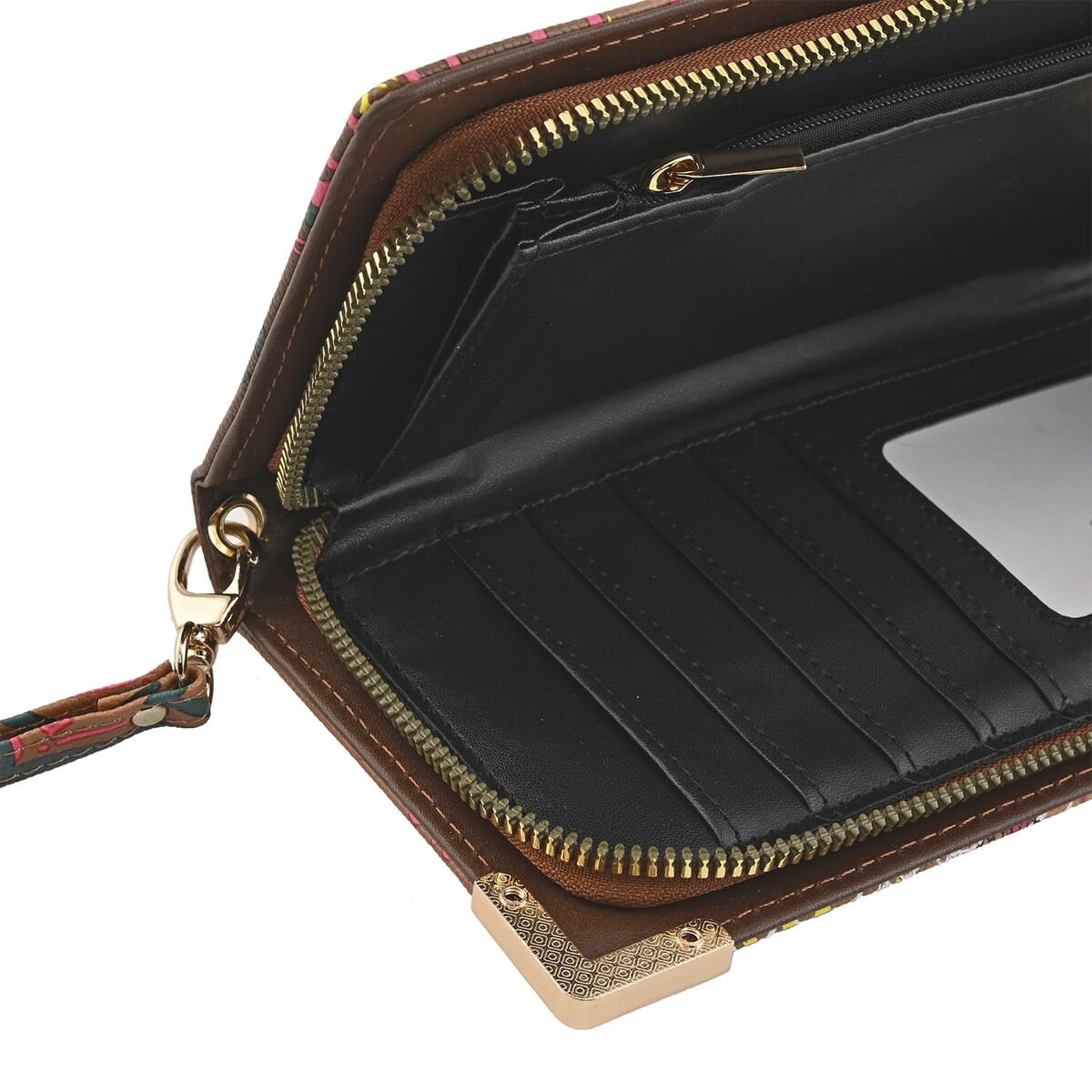 Closeout Chunma Tan & Multi Color Graffiti Design Vegan Leather Zipper Wristlet Wallet image number 4
