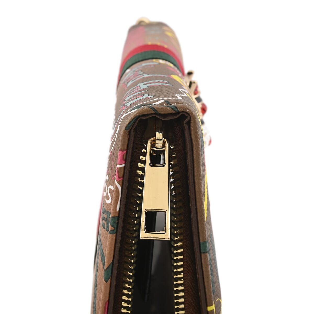 Closeout Chunma Tan & Multi Color Graffiti Design Vegan Leather Zipper Wristlet Wallet image number 5