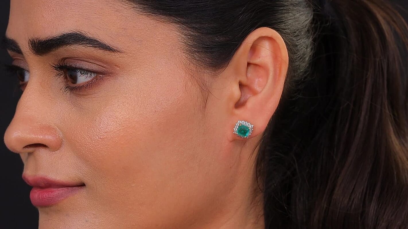 Emeraldine Quartz (Triplet) and White Zircon 3.00 ctw Earrings in Rhodium Over Sterling Silver