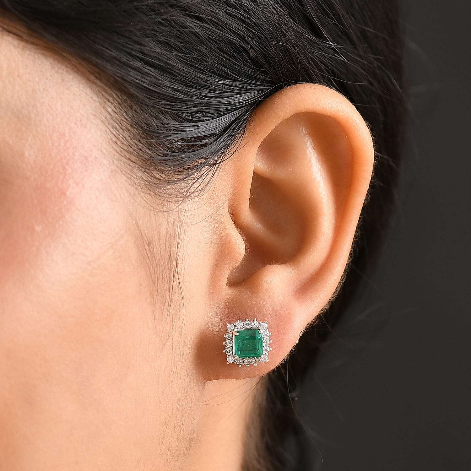 Emeraldine Quartz (Triplet) and White Zircon 3.00 ctw Earrings in Rhodium Over Sterling Silver
